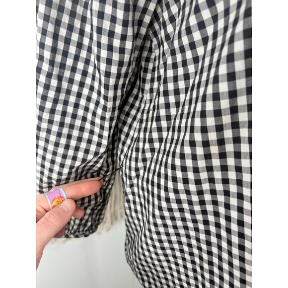 Madewell Embroidered Smocked Gingham Top Size Small Black White - Picture 6 of 12